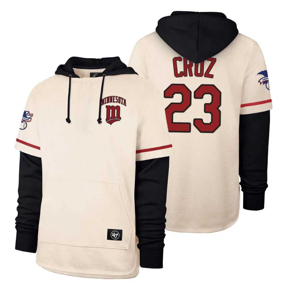 Men Minnesota Twins 23 Cruz Cream 2021 Pullover Hoodie MLB Jersey